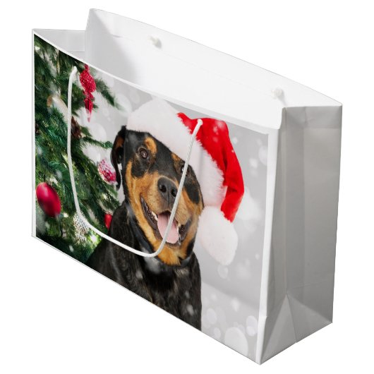 Rottweiler Santa Groot Cadeauzakje (Voorkant Gekanteld)