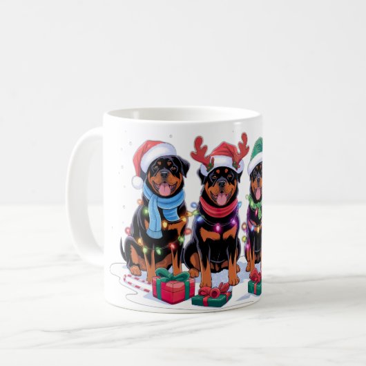 Rottweiler Santa hat gewei elf kerstverlichting Koffiemok (Voorkant links)