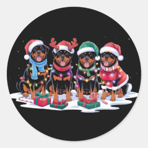 Rottweiler Santa hat gewei elf kerstverlichting Ronde Sticker