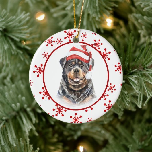 Rottweiler Santa Hat Red Snowflake Kerstmis Keramisch Ornament (Boom)