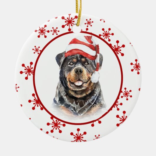 Rottweiler Santa Hat Red Snowflake Kerstmis Keramisch Ornament (Voorkant)
