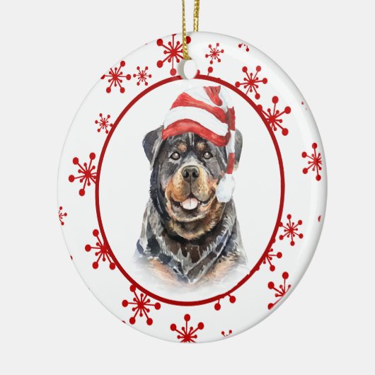 Rottweiler Santa Hat Red Snowflake Kerstmis Keramisch Ornament (Links)