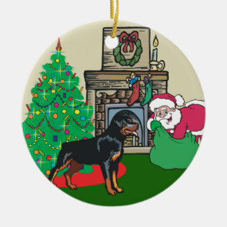 Rottweiler Santas Gift Keramisch Ornament