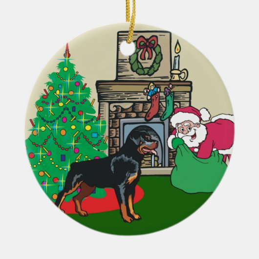 Rottweiler Santas Gift Keramisch Ornament (Voorkant)