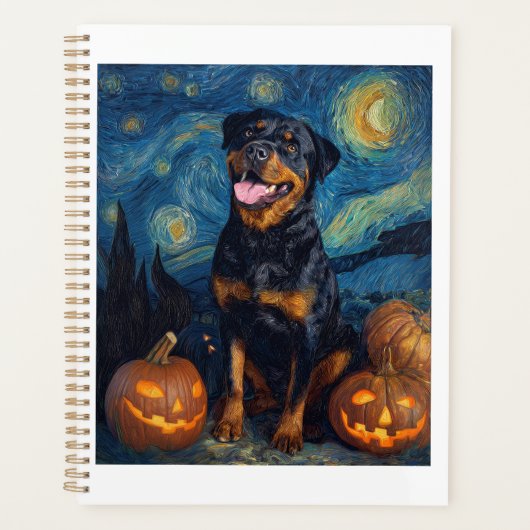 Rottweiler Schattige Hond Halloween Jack O Lantern Planner (Voorkant)