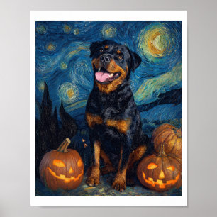 Rottweiler Schattige Hond Halloween Jack O Lantern Poster
