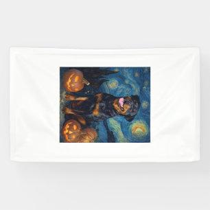 Rottweiler Schattige Hond Halloween Jack O Lantern Spandoek