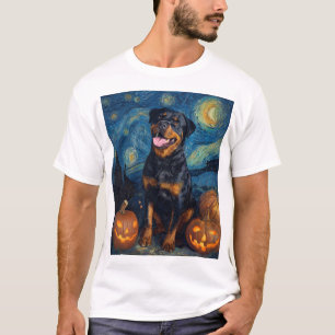 Rottweiler Schattige Hond Halloween Jack O Lantern T-shirt