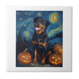 Rottweiler Schattige Hond Halloween Jack O Lantern Tegeltje