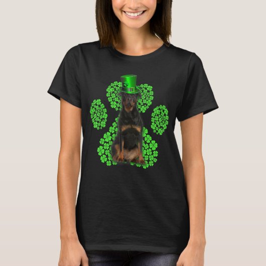 Rottweiler Shamrock Paw Clovers St Patrick S Day T-shirt (Voorkant)
