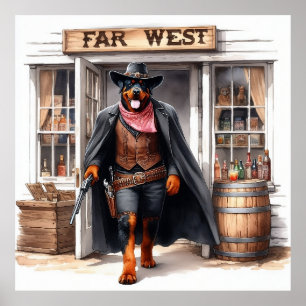 Rottweiler Sheriff in Far West Saloon Waterverf Poster
