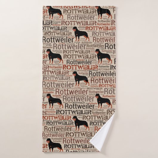 Rottweiler-silhouet en woordkunstpatroon badhanddoek (Badhanddoek)
