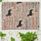 Rottweiler-silhouet en woordkunstpatroon theedoek (Gevouwen)