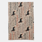 Rottweiler-silhouet en woordkunstpatroon theedoek (Verticaal)