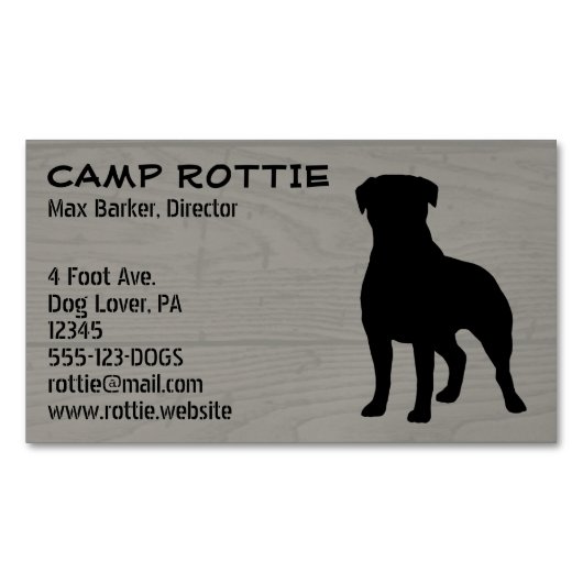 Rottweiler Silhouet | Rottie Pet Dog |Houtstijl Visitekaartje Magneet (Voorkant)