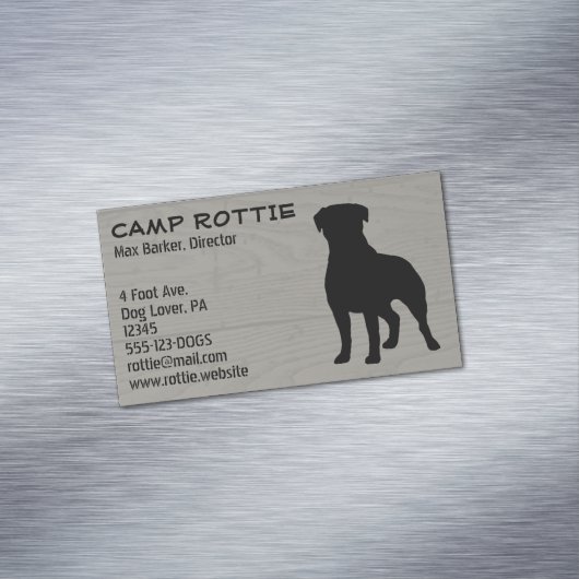 Rottweiler Silhouet | Rottie Pet Dog |Houtstijl Visitekaartje Magneet (Voorbeeld)