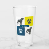 Rottweiler Silhouette Dog & Paw Yellow & Blue Grid Glas (Voorkant)