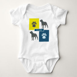 Rottweiler Silhouette Dog & Paw Yellow & Blue Grid Romper