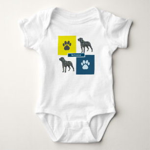 Rottweiler Silhouette Dog & Paw Yellow & Blue Grid Romper