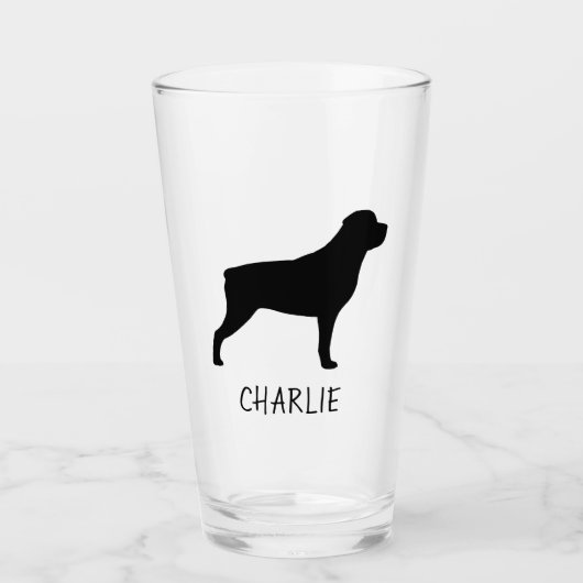 Rottweiler Silhouette Gepersonaliseerde Rottie Lov Glas (Voorkant)