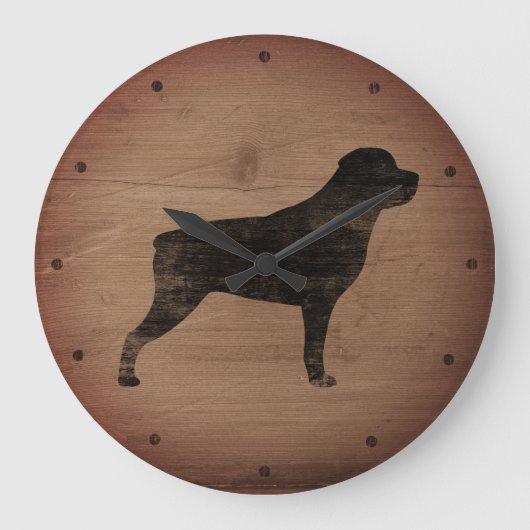 Rottweiler Silhouette Rustic Grote Klok (Voorkant)