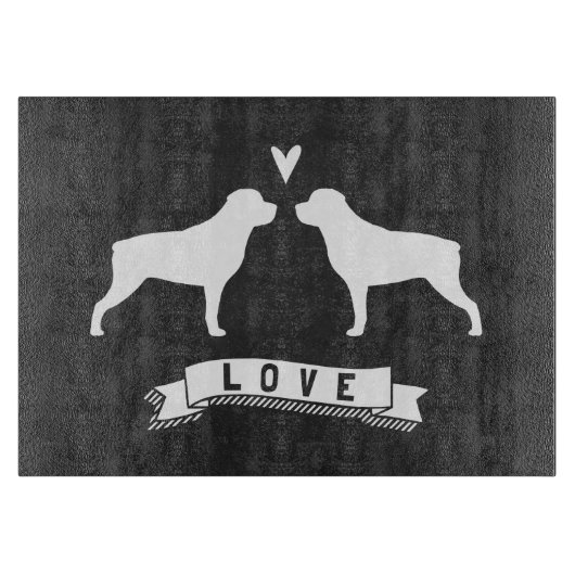 Rottweiler Silhouetten Liefde Snijplank (Voorkant)