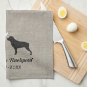 Rottweiler Silhouettes met hart en tekst Theedoek (Quarter Fold)