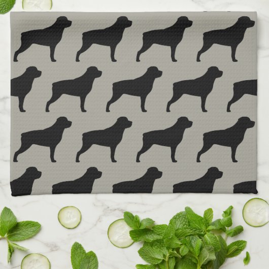 Rottweiler Silhouettes Pattern Grey Theedoek (Gevouwen)