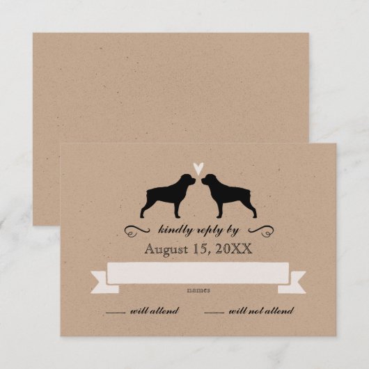 Rottweiler Silhouettes Wedding Reply RSVP (Voorkant / Achterkant)