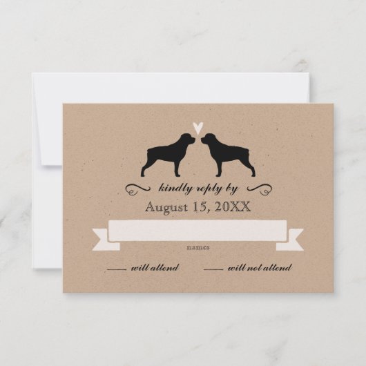 Rottweiler Silhouettes Wedding Reply RSVP Kaartje (Voorkant)