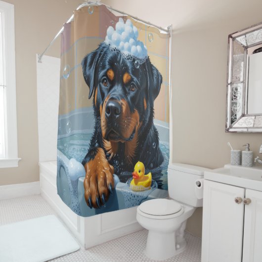 Rottweiler Slordig Slaperig Schattig Grappig Douchegordijn (In situ)