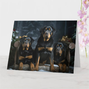 Rottweiler Sneeuw Slede Kerst Decoratie Kaart