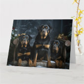 Rottweiler Sneeuw Slede Kerst Decoratie Kaart (Gele Bloem)