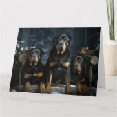 Rottweiler Sneeuw Slede Kerst Decoratie Kaart (Voorkant)