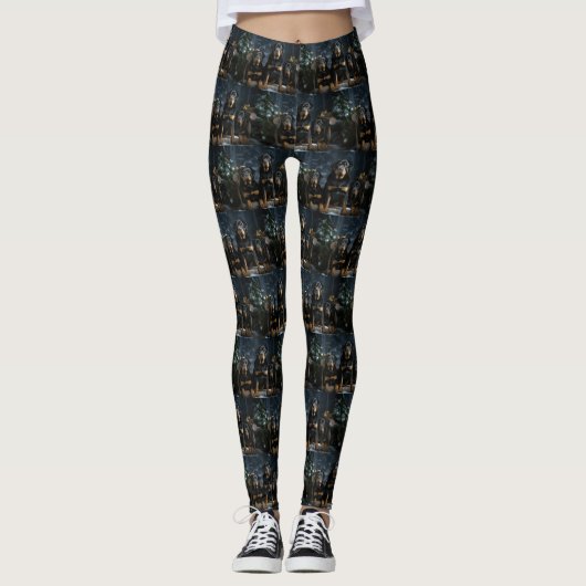 Rottweiler Sneeuw Slede Kerst Decoratie Leggings (Voorkant)
