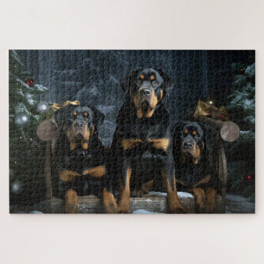 Rottweiler Sneeuw Slede Kerst Decoratie Legpuzzel (Horizontaal)