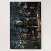 Rottweiler Sneeuw Slede Kerst Decoratie Legpuzzel (Verticaal)