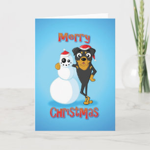 rottweiler - sneeuwman - vrolijke Kerstmis Feestdagen Kaart