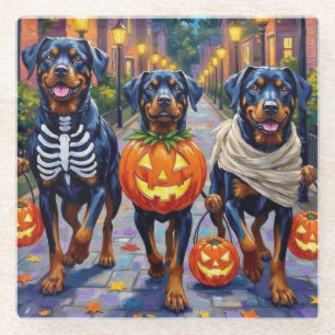 Rottweiler Snoep vragen in Halloween kostuums Glazen Onderzetter