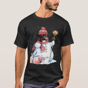 Rottweiler Snowman Snow Night Kerstmis Hondenliefh T-shirt