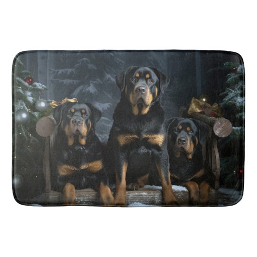 Rottweiler Snowy Sleigh Kerst Decor Badmat (Voorkant)