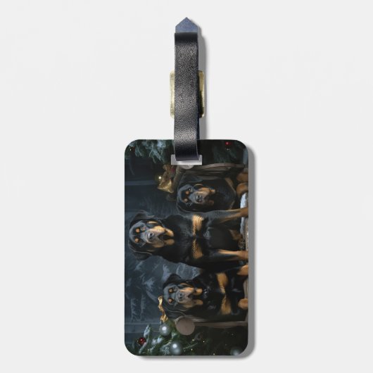 Rottweiler Snowy Sleigh Kerst Decor Bagagelabel (Achterkant verticaal)