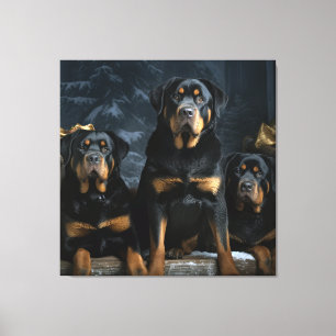 Rottweiler Snowy Sleigh Kerst Decor Canvas Afdruk