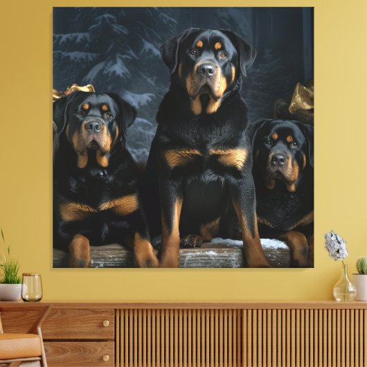 Rottweiler Snowy Sleigh Kerst Decor Canvas Afdruk (Insitu (Woonkamer))