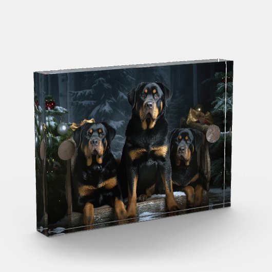 Rottweiler Snowy Sleigh Kerst Decor Fotoblokken (Links)