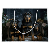 Rottweiler Snowy Sleigh Kerst Decor Groot Cadeauzakje (Voorkant)