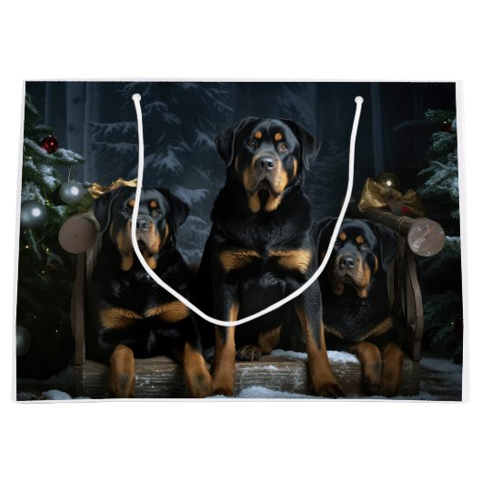 Rottweiler Snowy Sleigh Kerst Decor Groot Cadeauzakje (Voorkant)