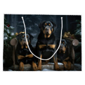 Rottweiler Snowy Sleigh Kerst Decor Groot Cadeauzakje (Achterkant)
