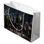 Rottweiler Snowy Sleigh Kerst Decor Groot Cadeauzakje (Achterkant Gekanteld)