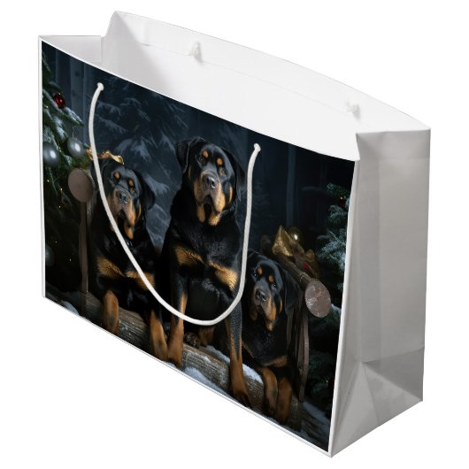Rottweiler Snowy Sleigh Kerst Decor Groot Cadeauzakje (Achterkant Gekanteld)